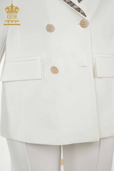 Wholesale Women's Classic Suit - Tiger Pattern - Ecru - 300001 | KAZEE - Thumbnail