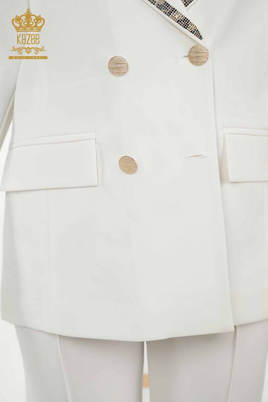 Wholesale Women's Classic Suit - Tiger Pattern - Ecru - 300001 | KAZEE