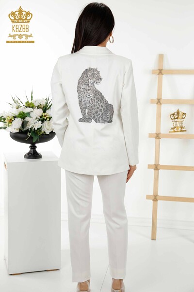 Wholesale Women's Classic Suit - Tiger Pattern - Ecru - 300001 | KAZEE - Thumbnail