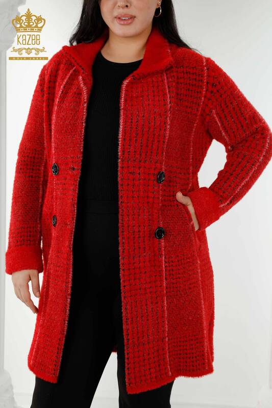 Wholesale Women's Coat Angora Red - 19055 | KAZEE