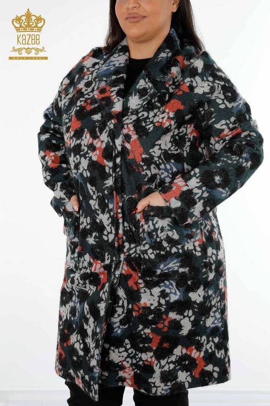 Wholesale Women's Coat Long Patterned - 19131 | KAZEE