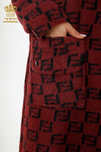 Wholesale Women's Coat - Pocket - Angora Claret Red - 19089 | KAZEE - Thumbnail (2)