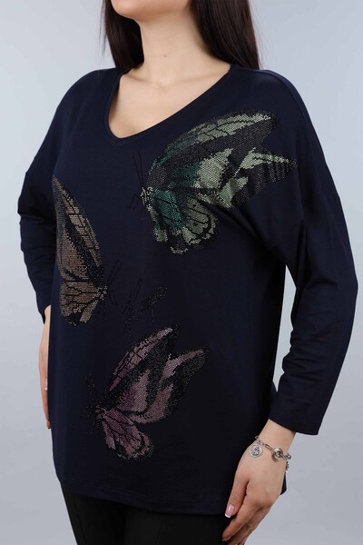 Wholesale Women's Combed Cotton Butterfly Patterned Stone Embroidered - 77939 | KAZEE - Thumbnail