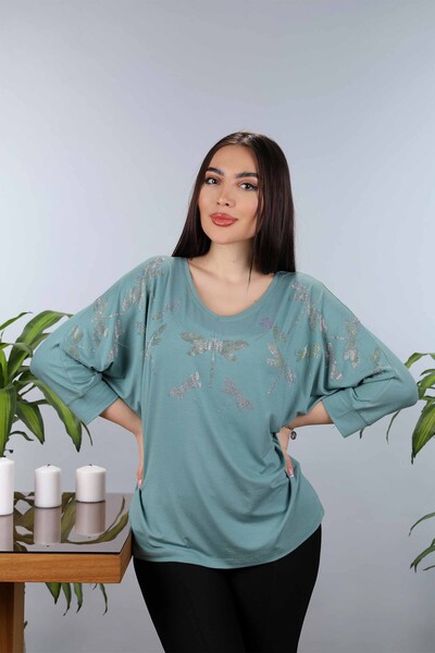 Wholesale Women's Combed Cotton Stone Embroidered Dragonfly Model - 77877 | KAZEE - Thumbnail