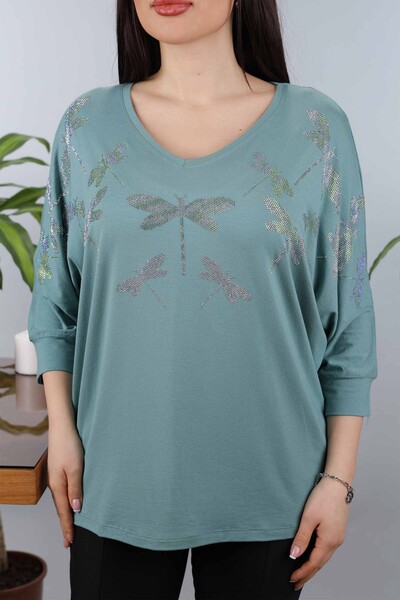 Wholesale Women's Combed Cotton Stone Embroidered Dragonfly Model - 77877 | KAZEE - Thumbnail