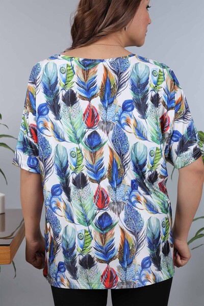 Wholesale Women's Combed Colored Feather Patterned Short Sleeve - 77791 | KAZEE - Thumbnail