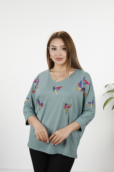 Kazee - Wholesale Women's Combed Cotton Bird Detailed Embroidery - 77886 | KAZEE