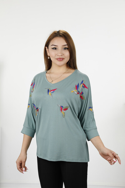 Kazee - Wholesale Women's Combed Cotton Bird Detailed Embroidery - 77886 | KAZEE (1)