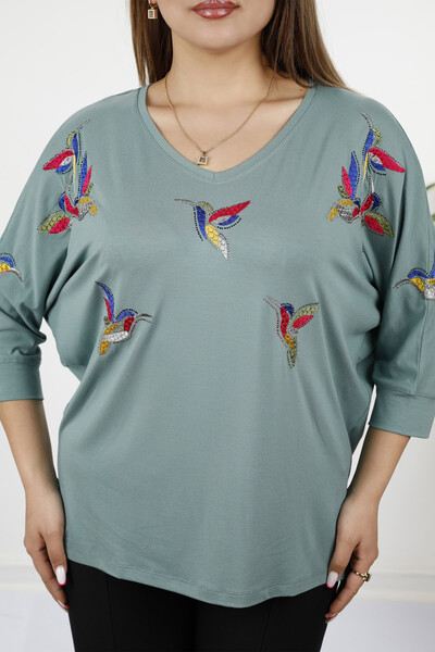 Wholesale Women's Combed Cotton Bird Detailed Embroidery - 77886 | KAZEE - Thumbnail (2)