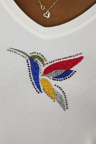 Wholesale Women's Combed Cotton Bird Detailed Embroidery - 77886 | KAZEE - Thumbnail