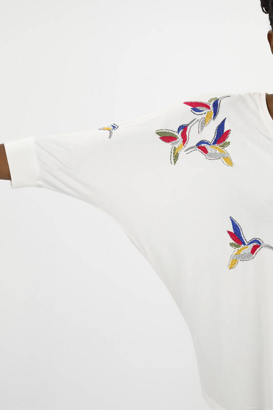Wholesale Women's Combed Cotton Bird Detailed Embroidery - 77886 | KAZEE