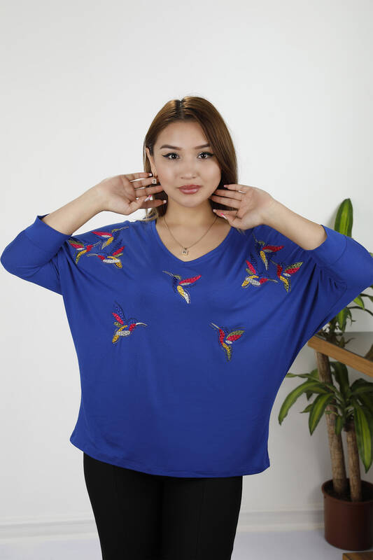 Wholesale Women's Combed Cotton Bird Detailed Embroidery - 77886 | KAZEE