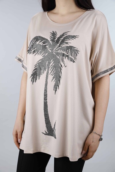 Wholesale Women's Combed Cotton Palm Patterned Double Sleeve - 77299 | KAZEE - Thumbnail