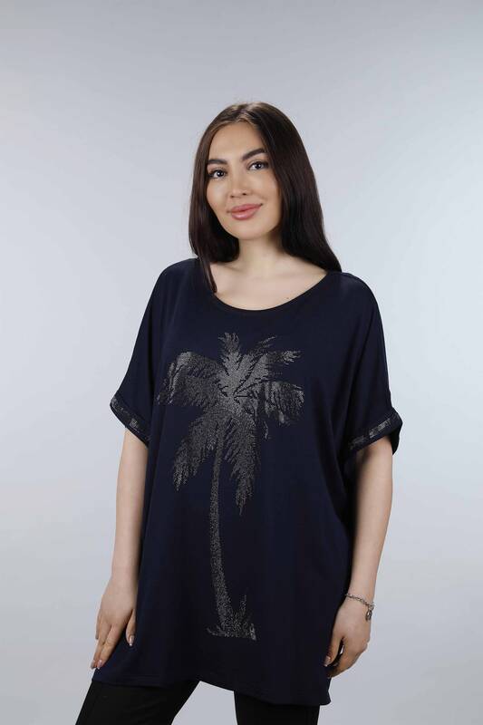 Wholesale Women's Combed Cotton Palm Patterned Double Sleeve - 77299 | KAZEE