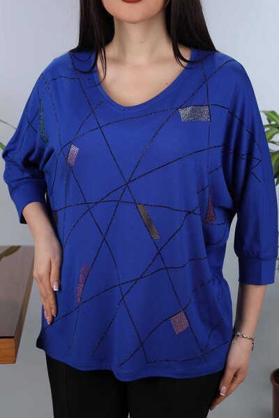 Wholesale Women's Combed Cotton Striped Colored Stone Embroidered - 77879 | KAZEE - Thumbnail