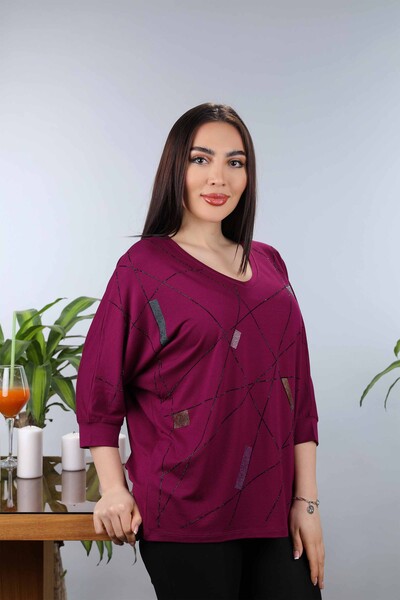 Wholesale Women's Combed Cotton Striped Colored Stone Embroidered - 77879 | KAZEE - Thumbnail