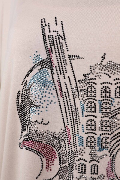 Wholesale Women's Combed Cotton Crew Neck Stone Embroidered - 77570 | KAZEE - Thumbnail