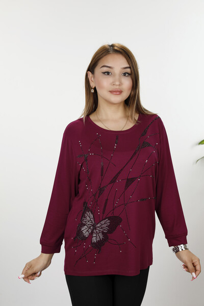 Wholesale Women's Combed Cotton Butterfly Detailed Stone Embroidered - 77912 | KAZEE - Thumbnail