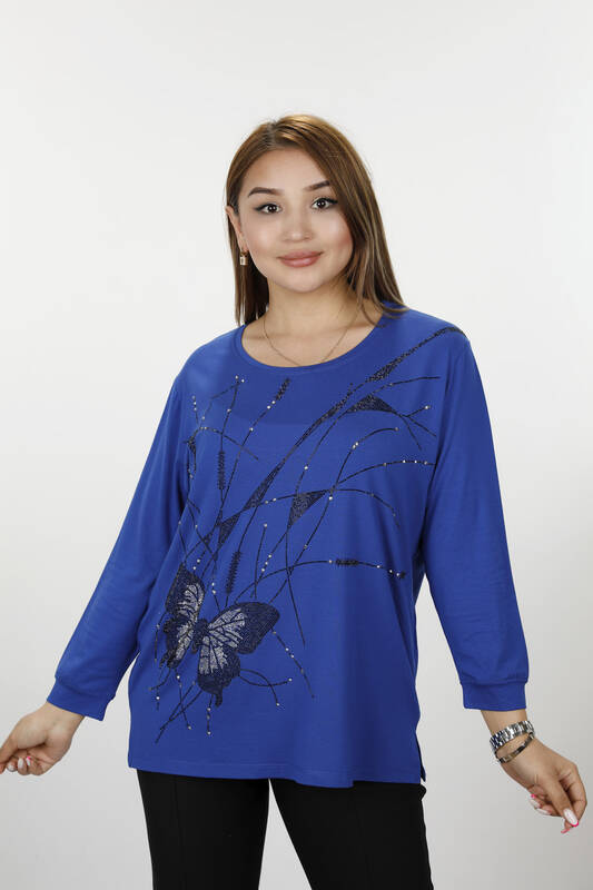 Wholesale Women's Combed Cotton Butterfly Detailed Stone Embroidered - 77912 | KAZEE