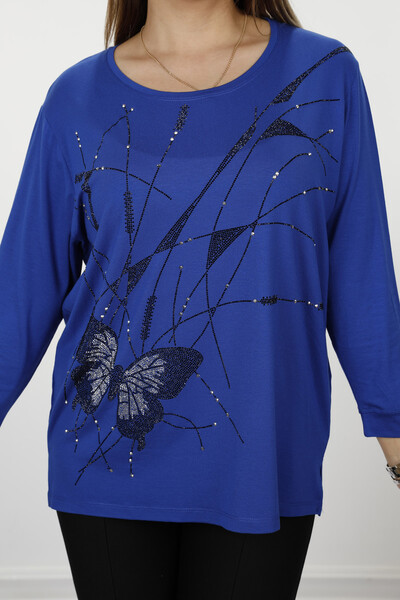 Wholesale Women's Combed Cotton Butterfly Detailed Stone Embroidered - 77912 | KAZEE - Thumbnail