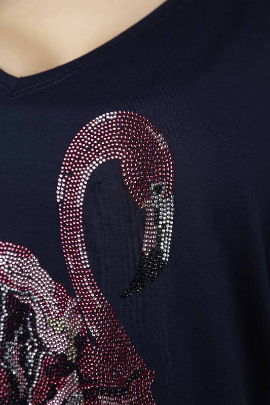 Wholesale Women Combed Cotton Flamingo Patterned Stone Embroidered - 77507 | KAZEE
