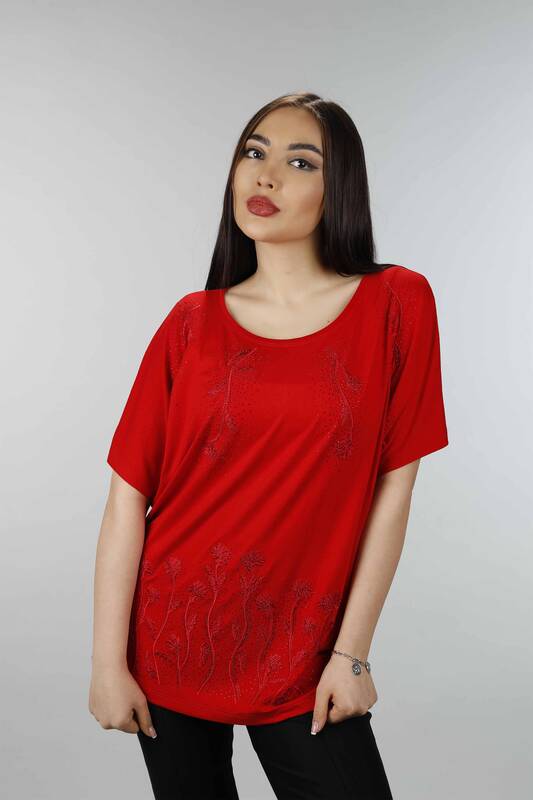 Wholesale Women's Combed Cotton Floral Patterned Embroidery - 77635 | KAZEE