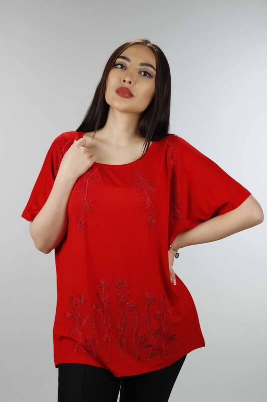 Wholesale Women's Combed Cotton Floral Patterned Embroidery - 77635 | KAZEE