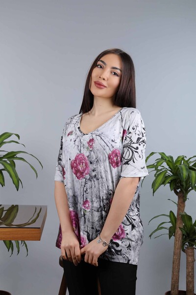 Wholesale Women's Combed Cotton Floral Patterned Embroidery - 77801 | KAZEE - Thumbnail