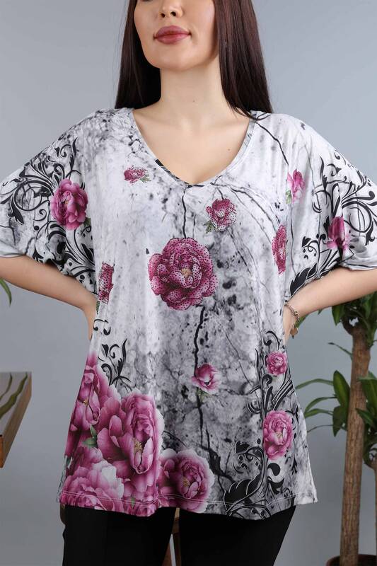 Wholesale Women's Combed Cotton Floral Patterned Embroidery - 77801 | KAZEE