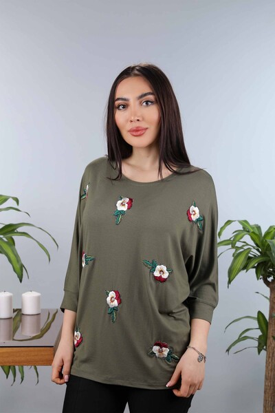Wholesale Women's Combed Cotton Floral Patterned Embroidered Embroidered - 77902 | KAZEE - Thumbnail