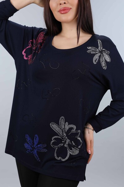 Wholesale Women's Combed Cotton Floral Patterned Stone Embroidery - 77915 | KAZEE - Thumbnail