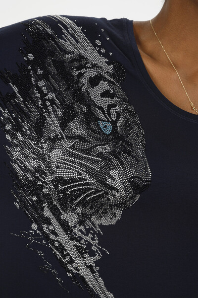 Wholesale Women Combed Cotton Tiger Detailed Stone Embroidered - 77966 | KAZEE - Thumbnail