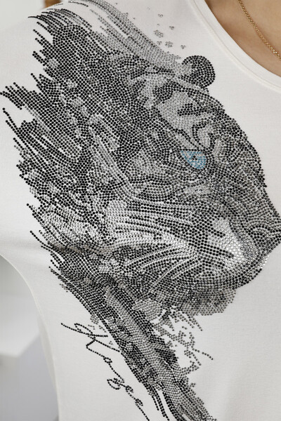 Wholesale Women Combed Cotton Tiger Detailed Stone Embroidered - 77966 | KAZEE - Thumbnail