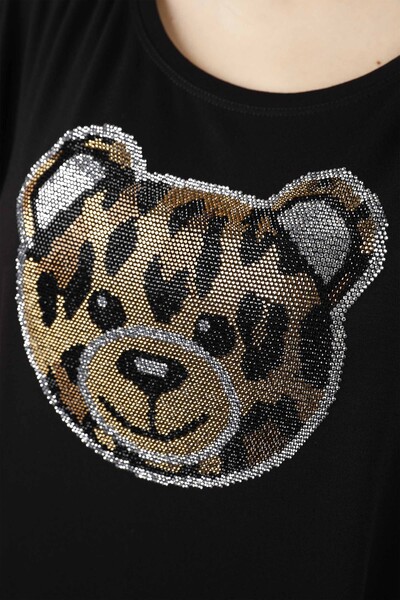 Wholesale Women Combed Teddy Bear Patterned Leopard Detail - 77556 | KAZEE - Thumbnail