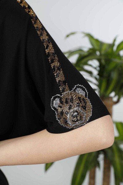 Wholesale Women Combed Teddy Bear Patterned Leopard Detail - 77556 | KAZEE - Thumbnail