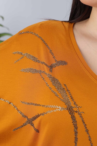 Wholesale Women's Combed Cotton V Neck Stone Embroidery - 77905 | KAZEE - Thumbnail