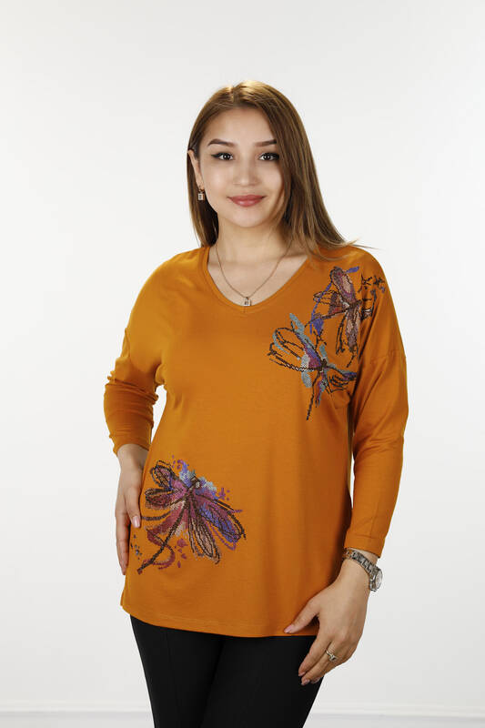 Wholesale Women Combed Cotton Dragonfly Patterned Stone Embroidered - 77964 | KAZEE
