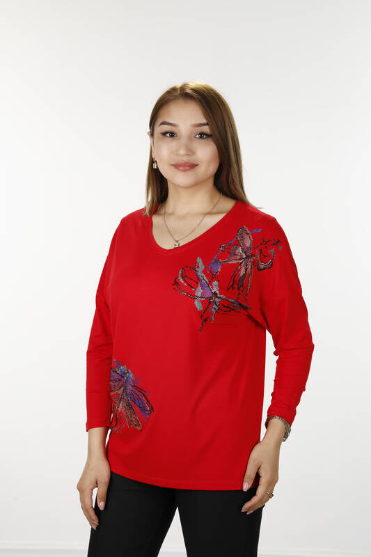 Wholesale Women Combed Cotton Dragonfly Patterned Stone Embroidered - 77964 | KAZEE