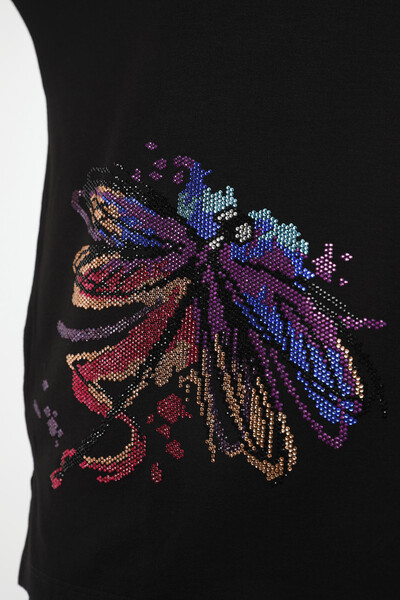 Wholesale Women Combed Cotton Dragonfly Patterned Stone Embroidered - 77964 | KAZEE - Thumbnail