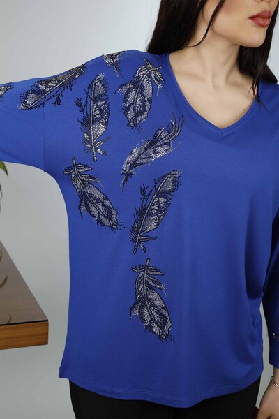 Wholesale Women's Combed Cotton Feather Patterned Stone Embroidered - 77933 | KAZEE - Thumbnail