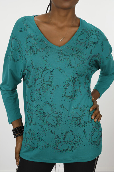 Wholesale Women's Combed Cotton Flower Detailed Stone Embroidered - 77932 | KAZEE - Thumbnail