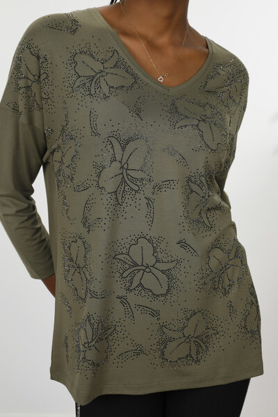 Wholesale Women's Combed Cotton Flower Detailed Stone Embroidered - 77932 | KAZEE - Thumbnail