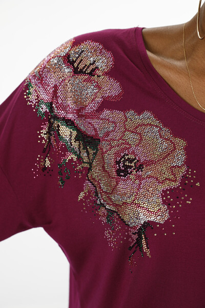 Wholesale Women's Combed Cotton, Floral Detail, Stone Embroidered, 77972 | KAZEE - Thumbnail