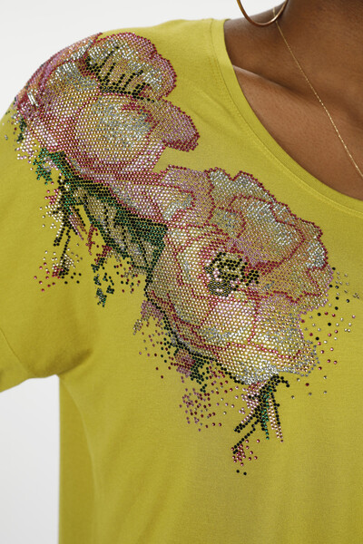 Wholesale Women's Combed Cotton, Floral Detail, Stone Embroidered, 77972 | KAZEE - Thumbnail