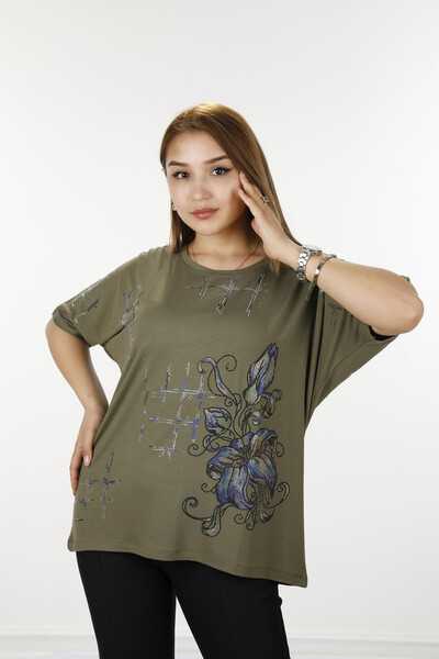 Wholesale Women's Combed Cotton Flower Detailed Stone Embroidered 78825 | KAZEE - Thumbnail