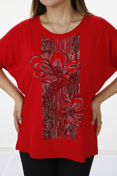 Wholesale Women's Combed Cotton Floral Detail Stone Embroidered - 78837 | KAZEE - Thumbnail