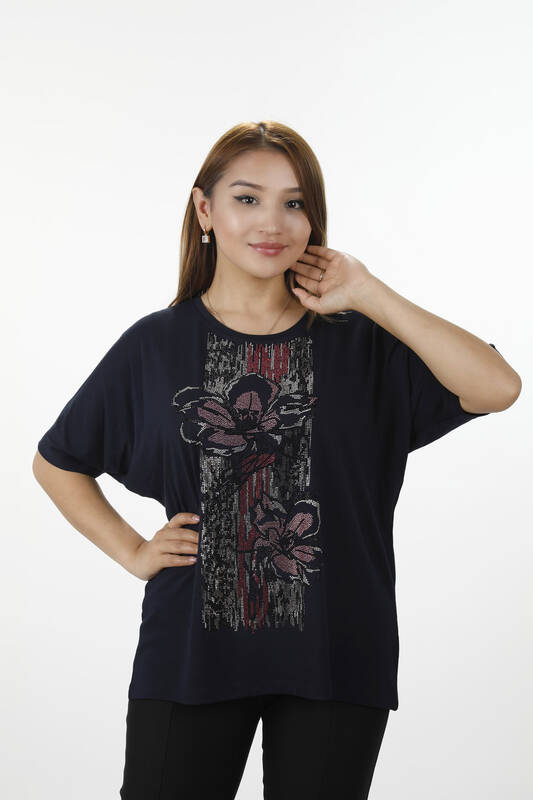 Wholesale Women's Combed Cotton Floral Detail Stone Embroidered - 78837 | KAZEE