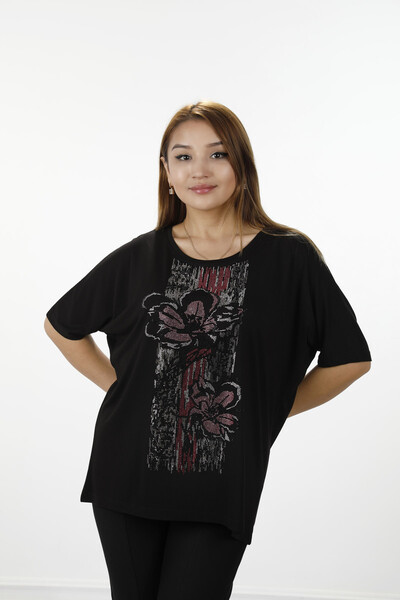 Wholesale Women's Combed Cotton Floral Detail Stone Embroidered - 78837 | KAZEE - Thumbnail
