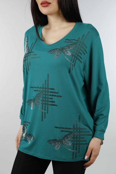 Wholesale Women's Combed Cotton Butterfly Patterned Stone Embroidered - 77840 | KAZEE - Thumbnail
