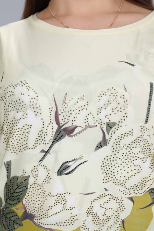 Wholesale Ladies Combed Cotton Digital Print Rose Pattern - 12011 | KAZEE